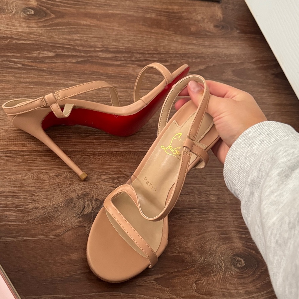 Tan strappy look alike heels